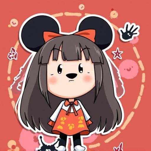 Mickey Mouse in a circuit about to be hit by a formula car, in an anime style.