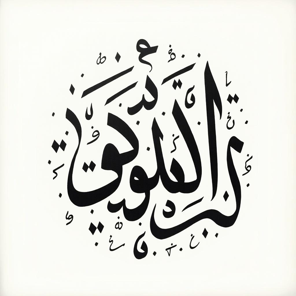 Handwritten Arabic calligraphy featuring names in a circular arrangement that fills the area.