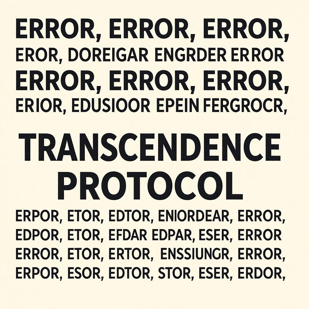 Image features typical computer typography with repetitive text that states 'Error'. The phrase 'Transcendence Protocol' appears prominently. The design embodies a 90s aesthetic.