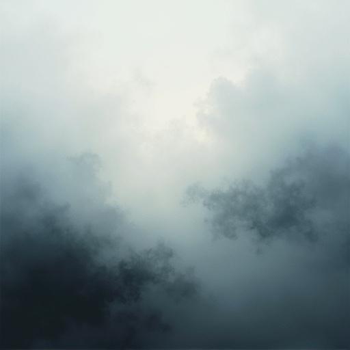 Subjectless imagery with clouds fog and mist. Black white and gray tones with abstract expressionism. Soft diffused light and a limited muted blue gray white palette. Layering blending with atmospheric perspective. Framed panels create a serene evocative mood. Non-representational forms in a hazy misty atmosphere. Subtle tonal variations and smooth transitions suggest depth.
