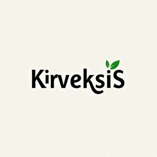 Logo design featuring the text 'Kirveksis' with green leaf illustration