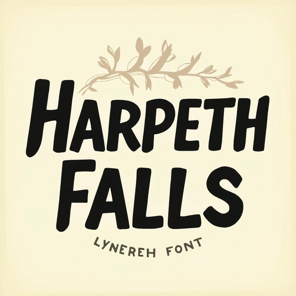 Font design featuring cursive letters. Handwritten appearance with flowing curves. Irregular stroke thickness for natural variation. Vintage vibe. Text reads 'Harpeth Falls.'