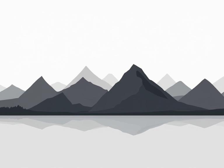Horizontal row of 2D mountains with geometric shapes. Dark gray colors with subtle variations. Clean thick outlines. No textures or shading. Vibrant yet muted game art style. Evenly spaced in a continuous line. Side view with minimal background. Distant but defined mountains. Monochrome dark grays and charcoal. Soft shadows for depth. Calm moody atmosphere.