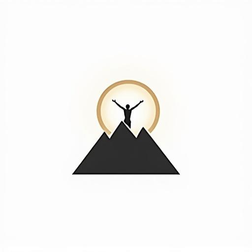 Design a clean modern logo for a personal development brand. Focus on growth and transformation. Use elements like a mountain, human figure, and sunrise. Integrate soft gradients and neutral tones. The logo must work for social media and print. No text, only the icon, flat or semi-3D style.