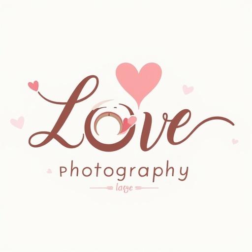 Develop a romantic logo for wedding photography. Elements symbolize love, celebration, rings, camera. Beautiful flowing font used.