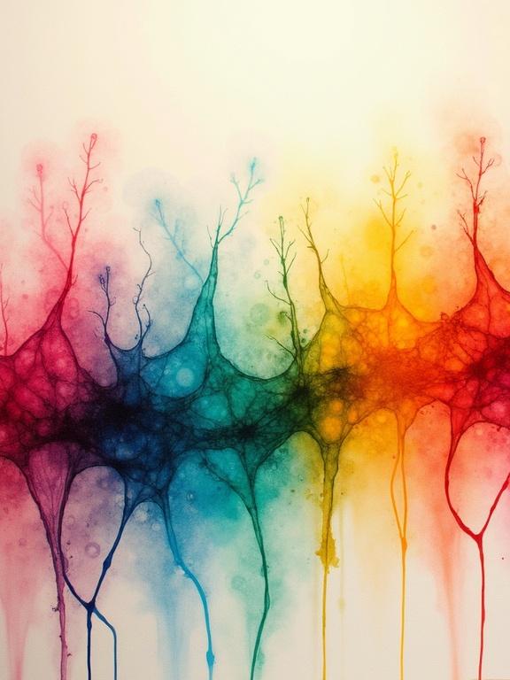 A stunning artwork featuring vibrant ink chromatography bands. Background includes subtle warm gradients. Colors include ruby reds emerald greens sapphire blues and golden yellows. Distinct lines blend seamlessly. Fine droplets of ink cling to chromatography paper. Soft diffused lighting adds warmth to the piece.