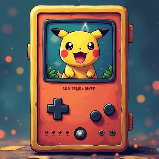 Retro style music player designed like a Pokemon card with Pikachu on screen