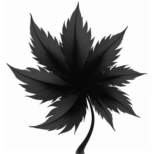 Illustration of a black leaf shape on a white background. Emphasis on the unique and intricate design of the leaf.
