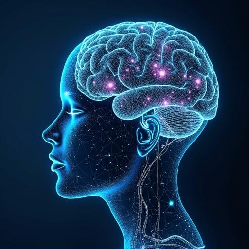 A digital art illustration of a human head in profile view showcasing a glowing brain, representing the concept of artificial intelligence and its impact on various industries.