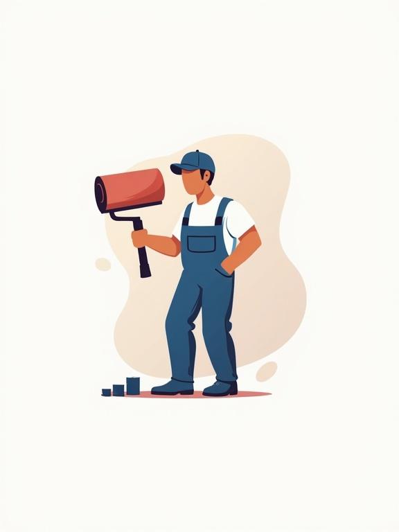 Design a logo for a painting company. Features a person using a paint roller. Simple and professional style. Reminds of home improvement services.