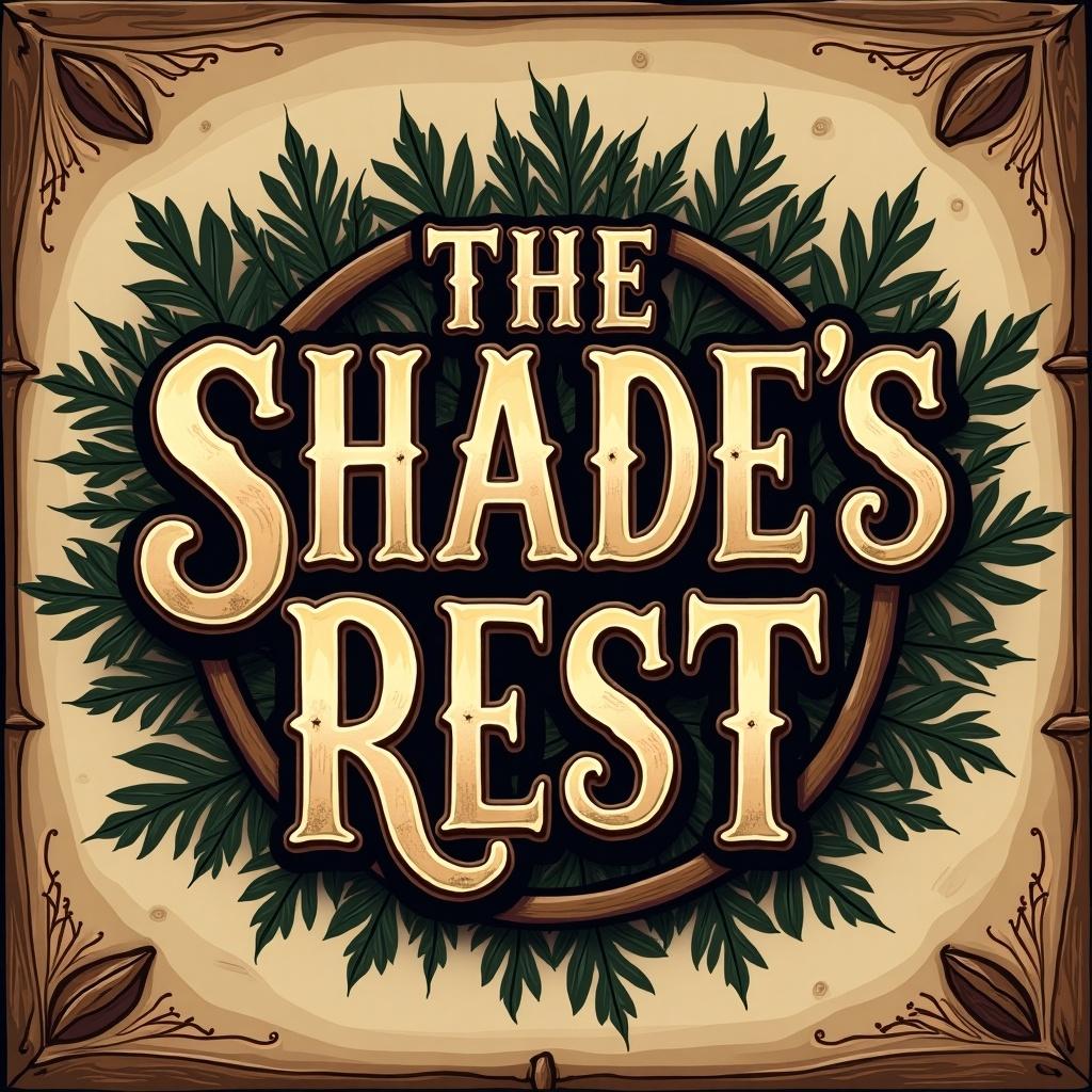 A font style for a pirate themed event called 'The Shade's Rest'. The design should have a western and rustic feel, incorporating wood elements and a country aesthetic.