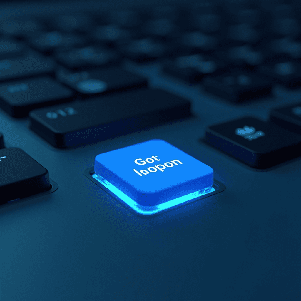 A glowing blue keyboard key labeled 'Got Inopon'.