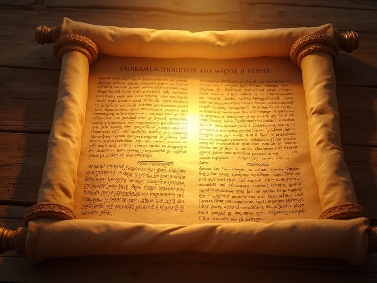 An ancient scroll features Enoch’s story. The scroll glows with a divine light. Realistic depiction with warm tones. 9:16 aspect ratio.