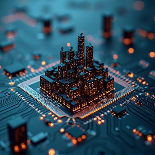 Microscopic city built on a microchip surface