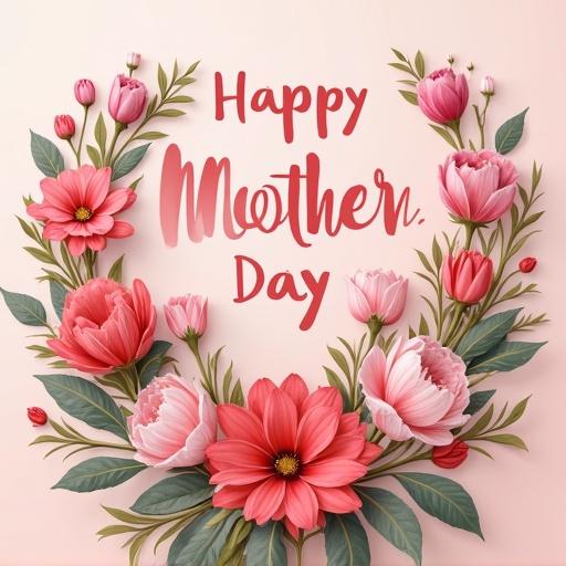 Happy Mother's Day text surrounded by lots of beautiful flowers
