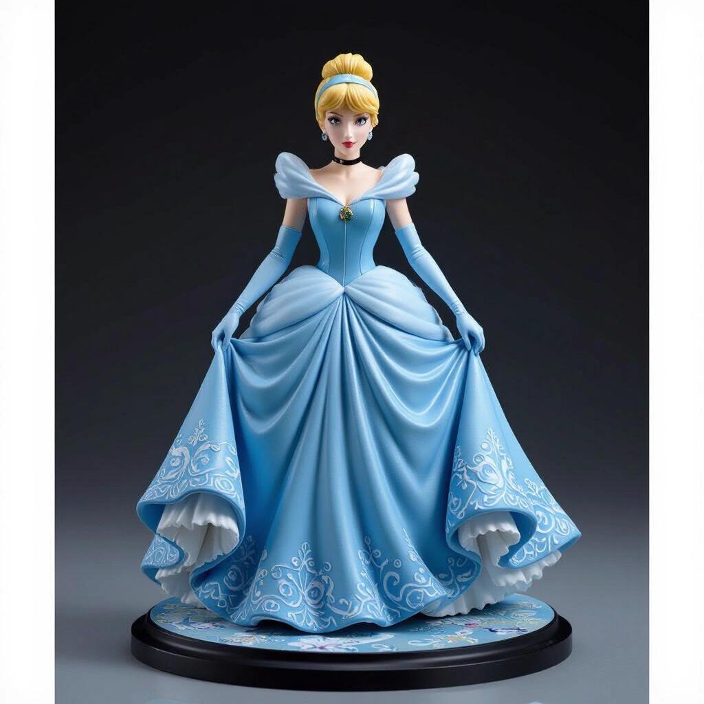 Ultra-detailed resin figure inspired by Cinderella. Depicts a princess in a beautiful blue gown. Features intricate designs and elegant pose.