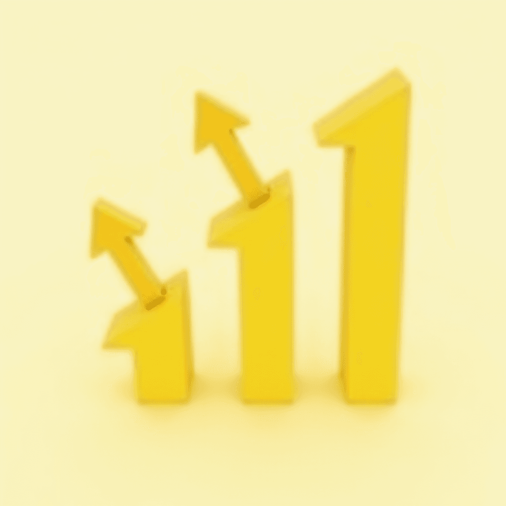 Three yellow arrows pointing upwards on a yellow background, symbolizing growth or success.