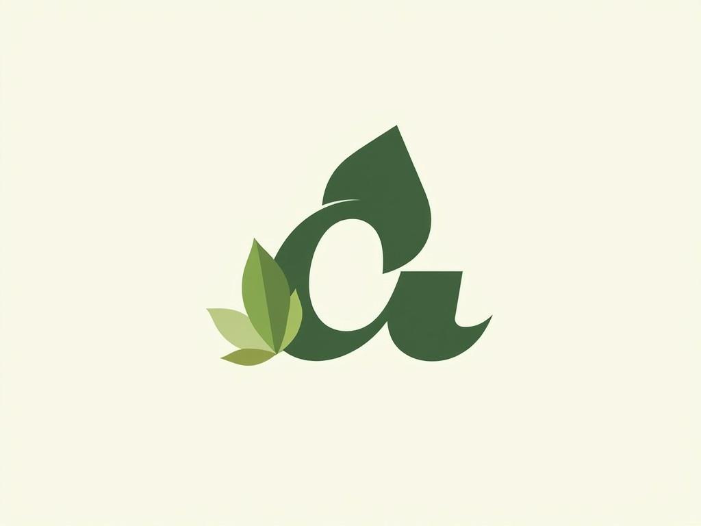 This image features a minimalistic logo design for an environmental consultancy firm named ACED Miljø. The central element is the letter 'A', creatively shaped using green leaves to symbolize sustainability and eco-friendliness. The design is simple yet bold, using various shades of green against a soft beige background. This icon not only represents the firm's name but also conveys a strong message of environmental responsibility. The overall aesthetic is modern and clean, making it memorable for clients in the green industry.