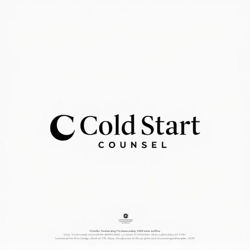 Minimalist modern logo design for Cold Start Counsel. Elegant typography and geometric shapes are prominent. Inspired by luxury brands and corporate aesthetics. Mix of serif and sans-serif fonts used. Black and white colors dominate with subtle blue gradients included. Features an abstract letter 'C' and interlocking letters 'C' and 'S'. High-end aesthetic maintained throughout.