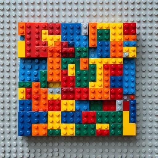 A mosaic made of LEGO bricks on a flat brick board.