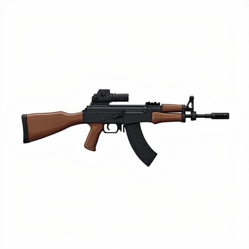 Technical vector illustration of an FN P90 in side view. Clean design with thin outlines. Minimal shading and no textures. White background. Style similar to a military manual.