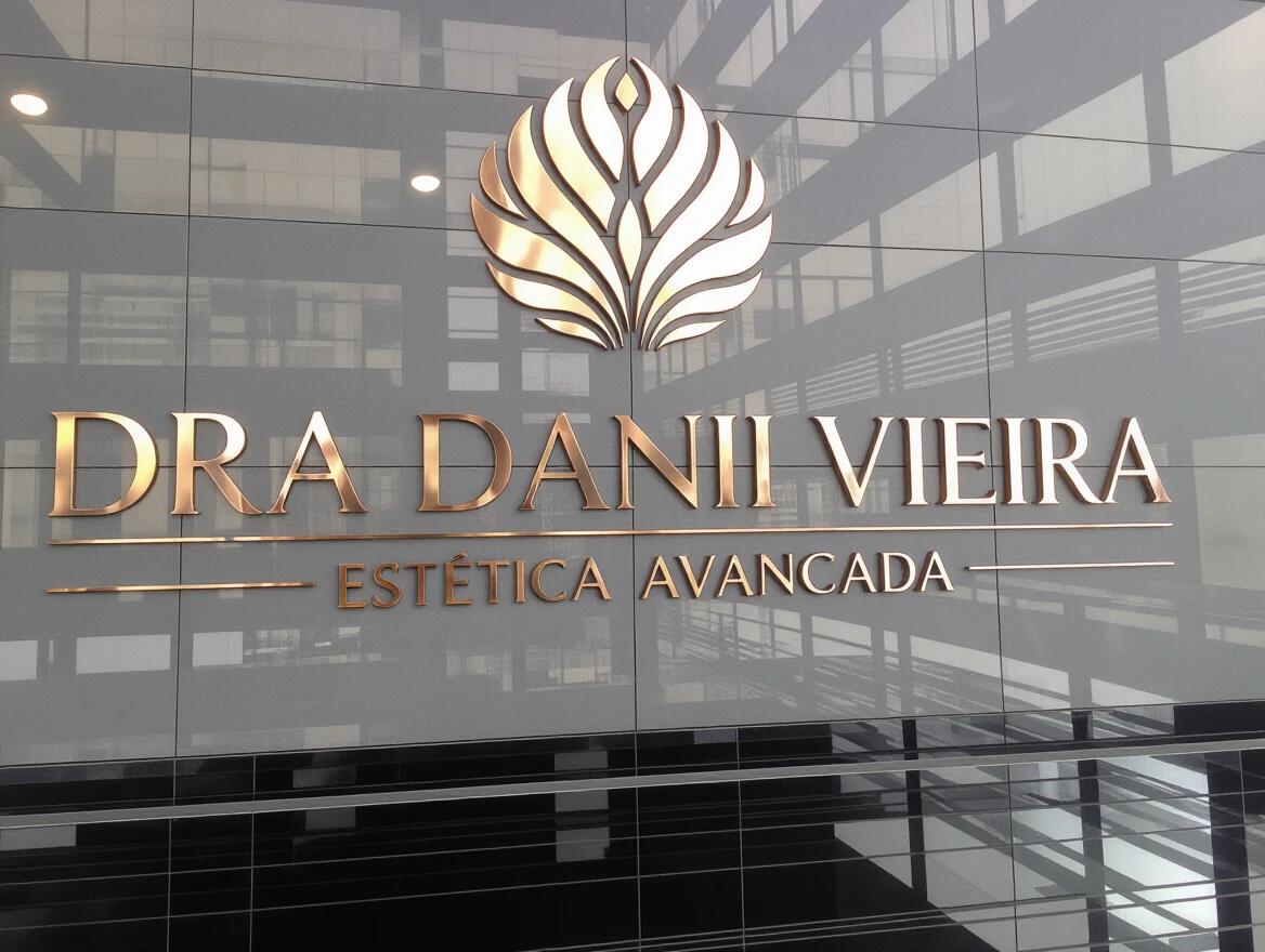 Create a logo for an aesthetics clinic with the name Dra Danii Vieira Estética Avançada. Ensure correct spelling of the words.