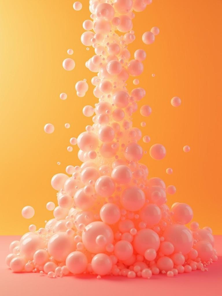 Bubbles in pink and orange rise from the bottom of the image. Bubbles appear like fizzy bubbles from soda. Background is a bright orange color.