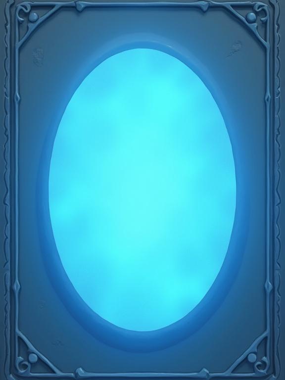 A simplistic fantasy card back for a card game, featuring a smooth light blue color. Center has a glowing light blue oval stone. Design is symmetrical and has a decorative border. The image is high resolution at 1260x1760.