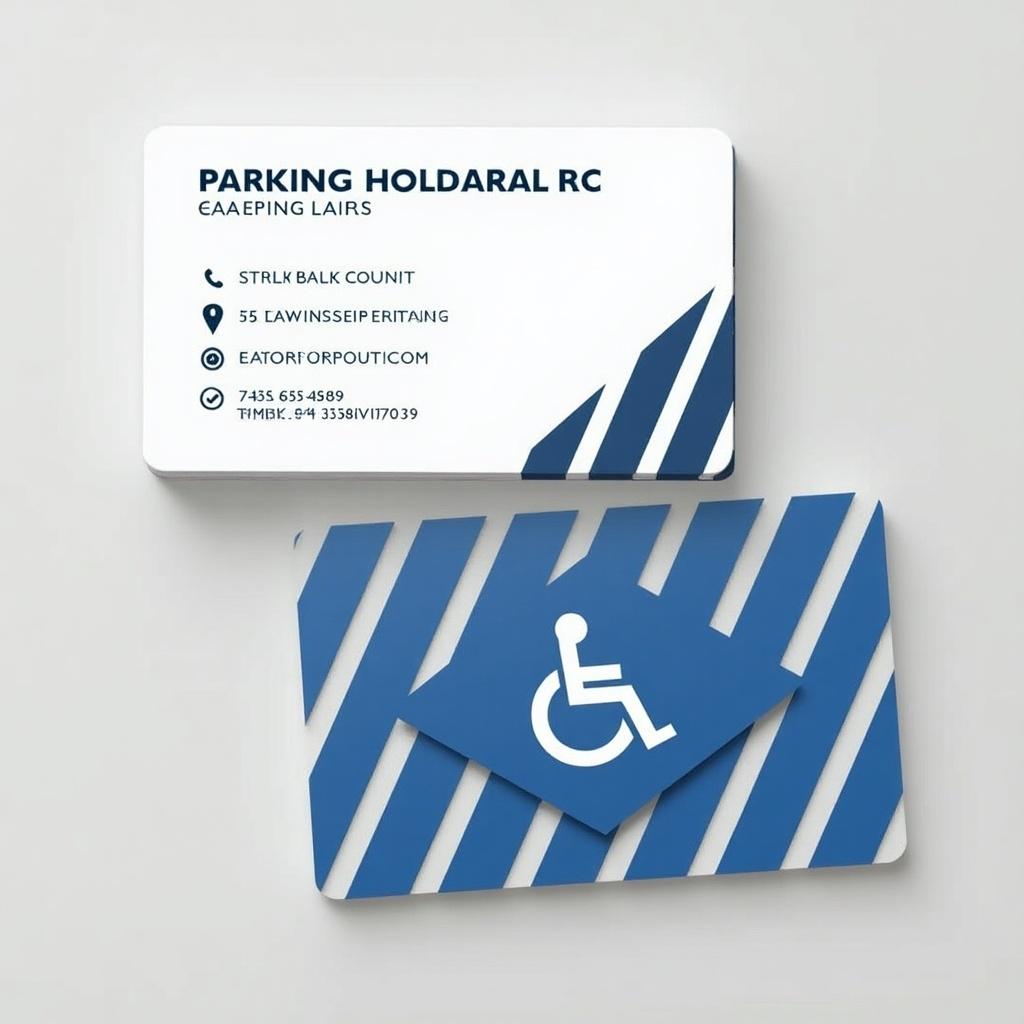 Business card design featuring parking lot stripes. Includes handicap parking image. Clean and professional layout.