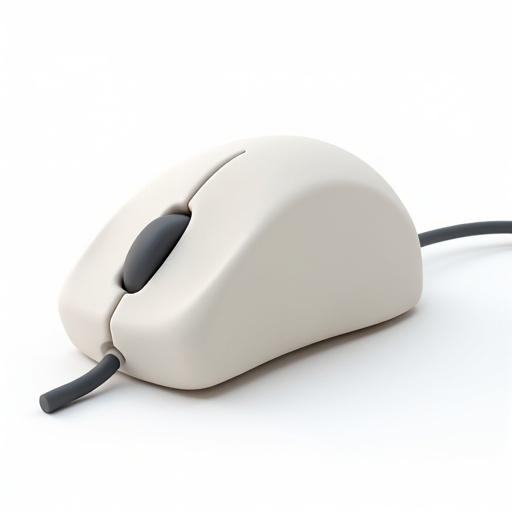 A computer mouse designed in 3D clay cartoon style. It is set against a clean white background. The focus is on the mouse's shape and details.