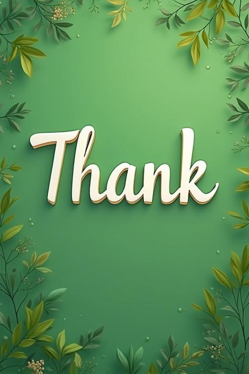 Green background with the word Thank. Decorative foliage surrounds the text.