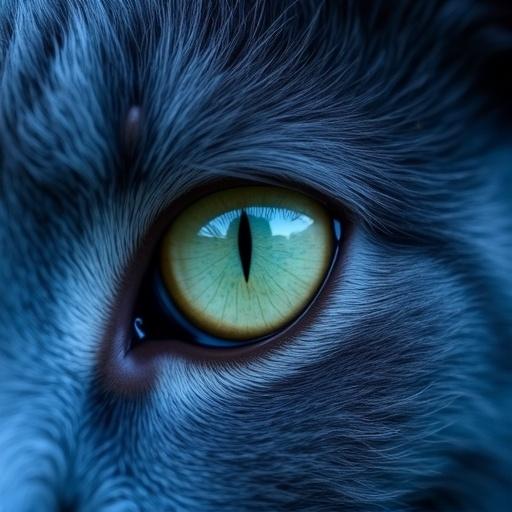 Close-up image of a blue cat's eye. Sharp focus. High-quality image.