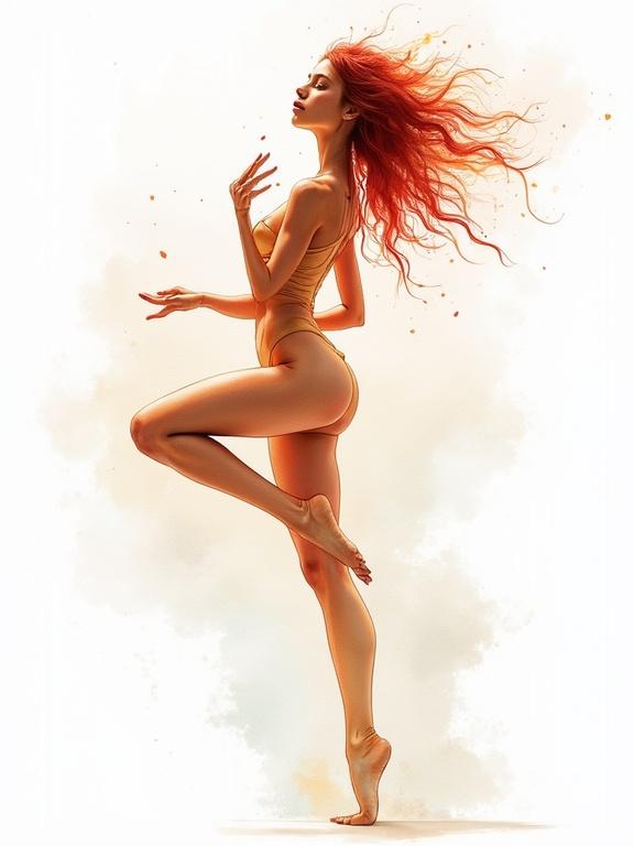 Disney cartoon of a Playmate of the Year at pubis yoga awards. Artwork blending styles of Willem Haenraets, Carne Griffiths, and Anna Razumovskaya. Watercolor subject with dynamic white space. Evokes chaotic beauty and cinematic wonder.