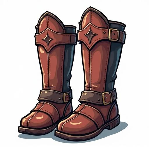 Armoured boots styled as an icon for an ARPG game. No background, transparent. Comic book illustration style.