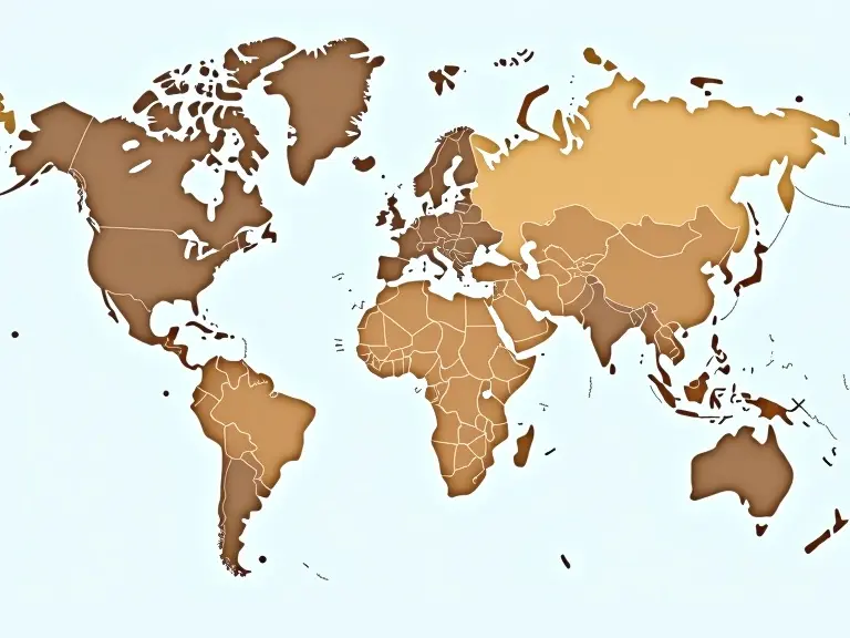 High-resolution world map illustration showing countries clearly labeled in modern font. Use soft political color coding for each country with clean borders. Flat 2D projection centered on Europe including oceans and continent names. Educational and professional look without extra icons or decorations.