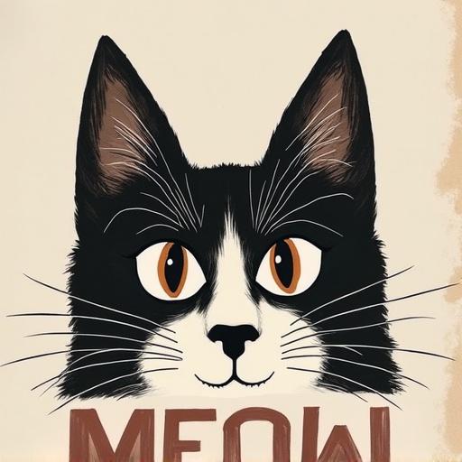 Typography featuring the word 'MEOW' with the character 'M' designed to resemble a cat's face.