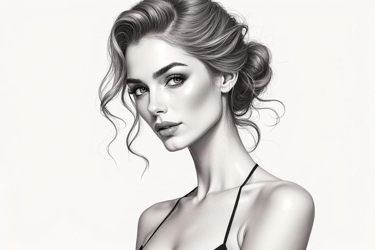 Illustrate an Italian female figure characterized by elegance and grace. Showcase stylish hair and a fashionable attire without focusing on facial details.