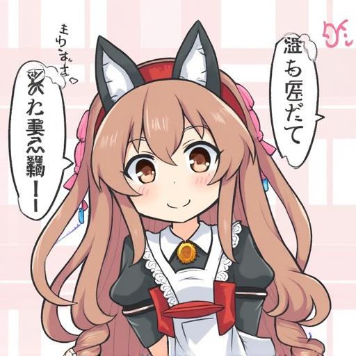 Character with fox ears wearing a kimono, smiling sweetly, conveying joy and emotion. Background is simple and light. The character holds a flower, symbolizing affection.