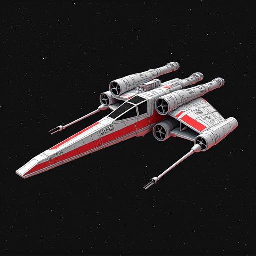 Create a starfighter inspired by the Atari Fuji symbol in Star Wars style. Focus on retro and sci-fi designs. Incorporate characteristics of futuristic spacecraft.