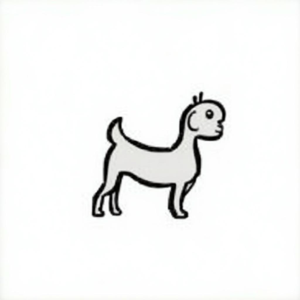 A simple outline drawing of a dog in a playful pose.