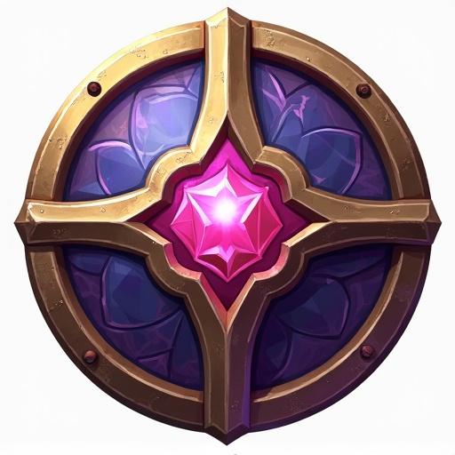 Icon of a round shield representing magic for a card game. Size is 48x48 pixels. Design resembles World of Warcraft style. Background is transparent.