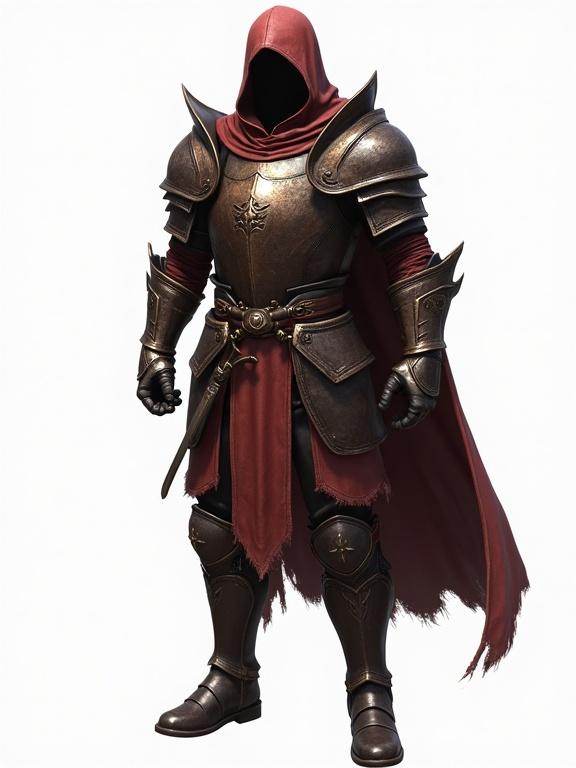 Leather armor with swiftness attributes. The armor is designed for an ARPG game. The figure lacks legs, head, and hands, ensuring focus on the body armor. Features a red hood and intricate detailing. Transparent background.
