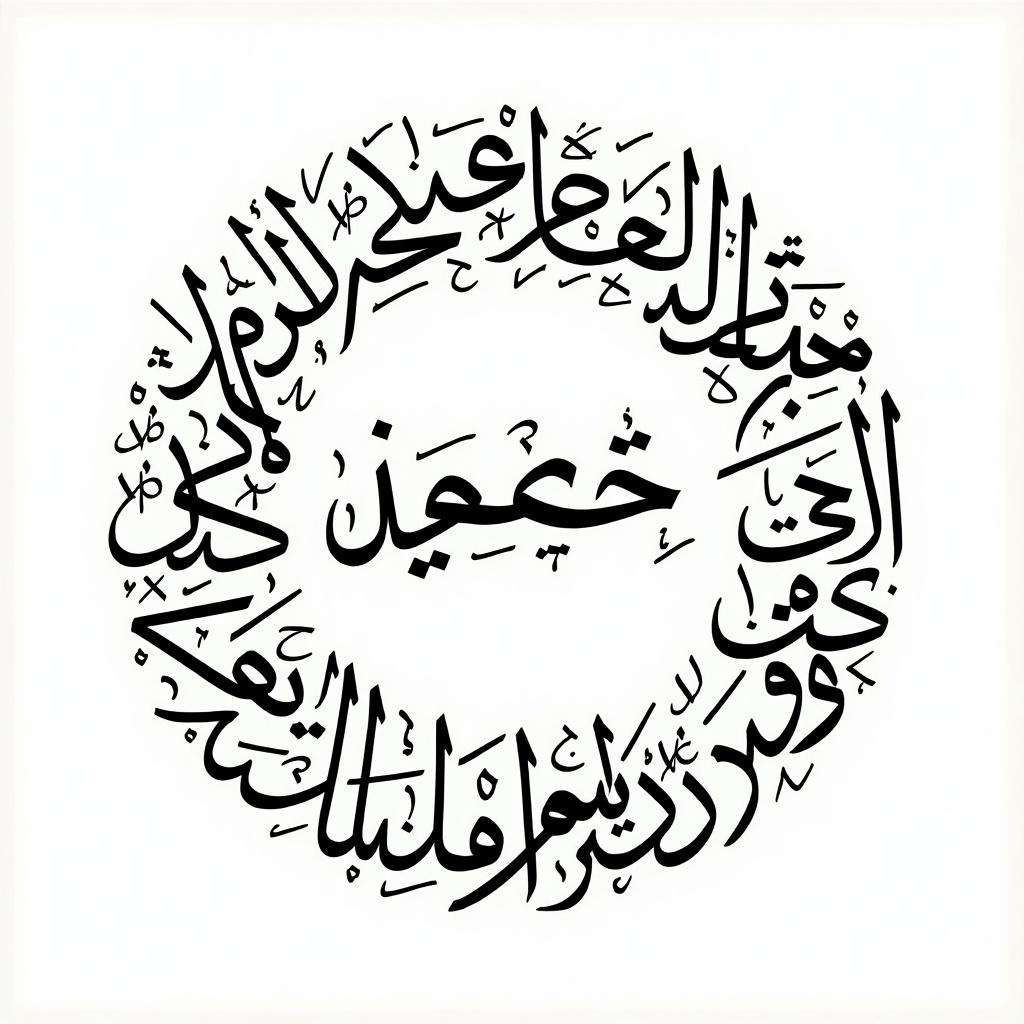 Handwritten Arabic calligraphy of names in a circular format. Calligraphy features names seamlessly integrated.