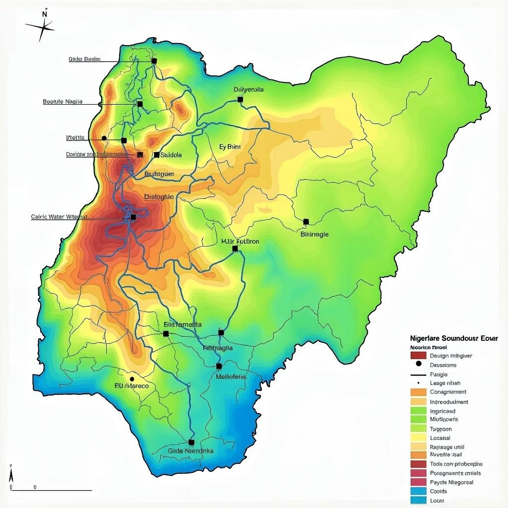 Groundwater flow model for Sokoto Basin Nigeria. Map shows geological features, water levels, and regional characteristics.