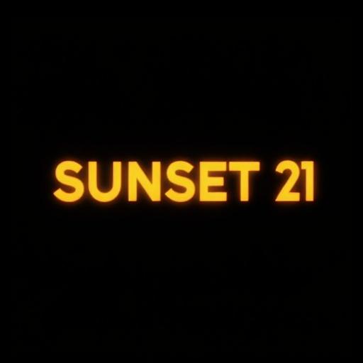 Black background with bold yellow glowing text reading 'SunSet 21' centered in the frame. The style mimics the iconic Star Wars text. Cinematic and dramatic appearance without additional elements.