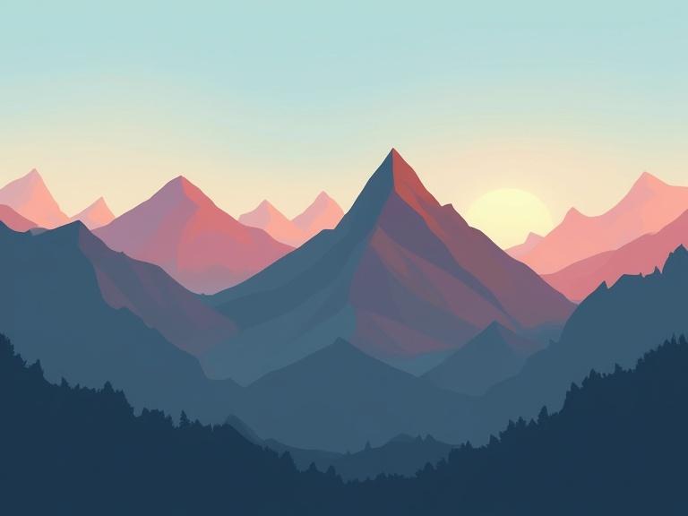 Seamless horizontal row of stylized 2D mountains. Side view with no overlapping. Sharp geometric shapes in a single continuous line. Dark gray, charcoal, and slate palette. Muted yet vibrant tones with subtle gradients. Soft shadows for depth. Cartoon game art style. Minimalistic background with colorful and dark atmosphere.