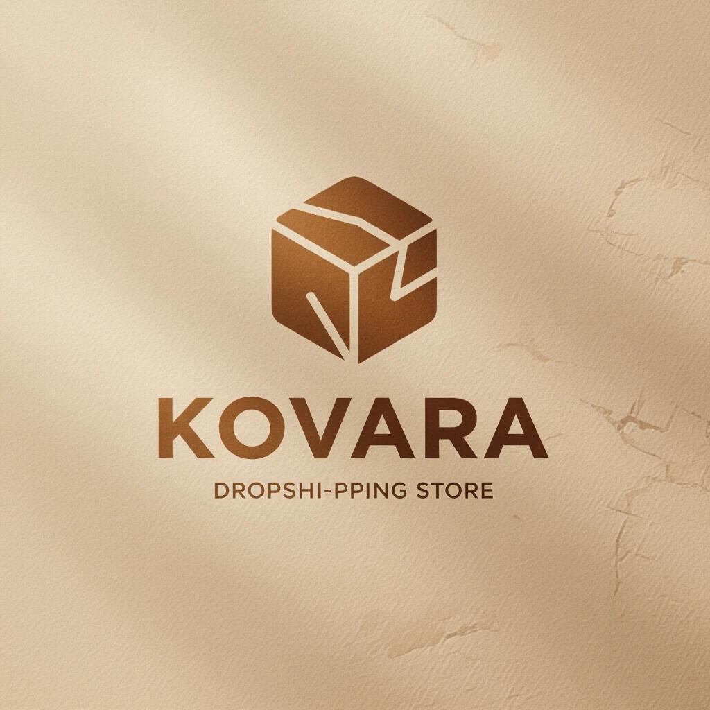 Minimalist logo design for a dropshipping store named Kovara. Bronze color for the text and icon. Simple yet elegant style. Clean lines and a modern look.