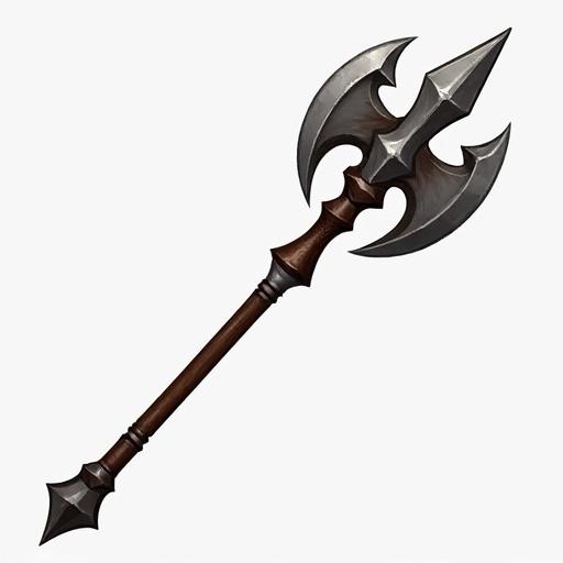Icon of an ancient battle spear designed for a card game. Gray and brown colors. 48 x 48 pixels size. Transparent background. Style inspired by World of Warcraft.