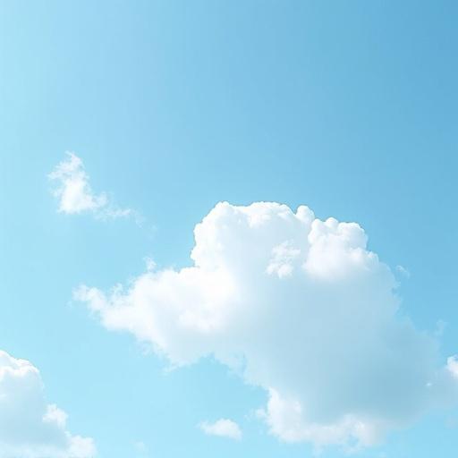 Sky observed from lying on the ground. White clouds scattered across the spring sky. 30 percent of the view is covered with clouds. Bright blue background enhances the view.