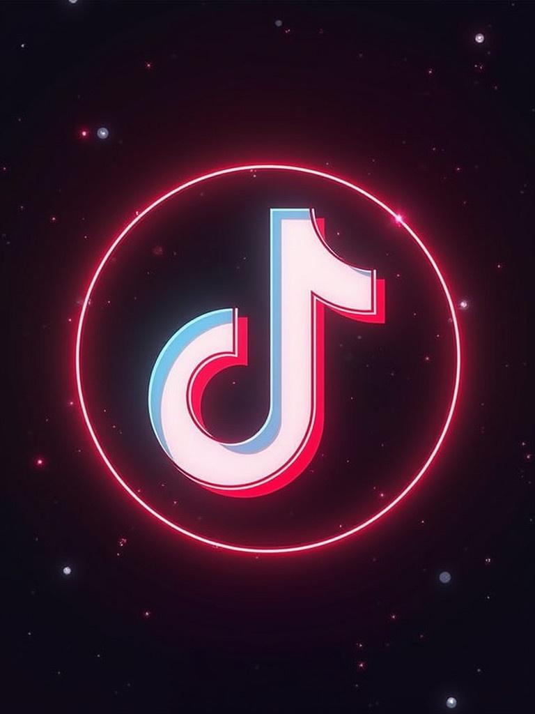 Fading TikTok logo revealing RedNote/Xiaohongshu. Neon colors with cosmic background. Focus on brand prominence.